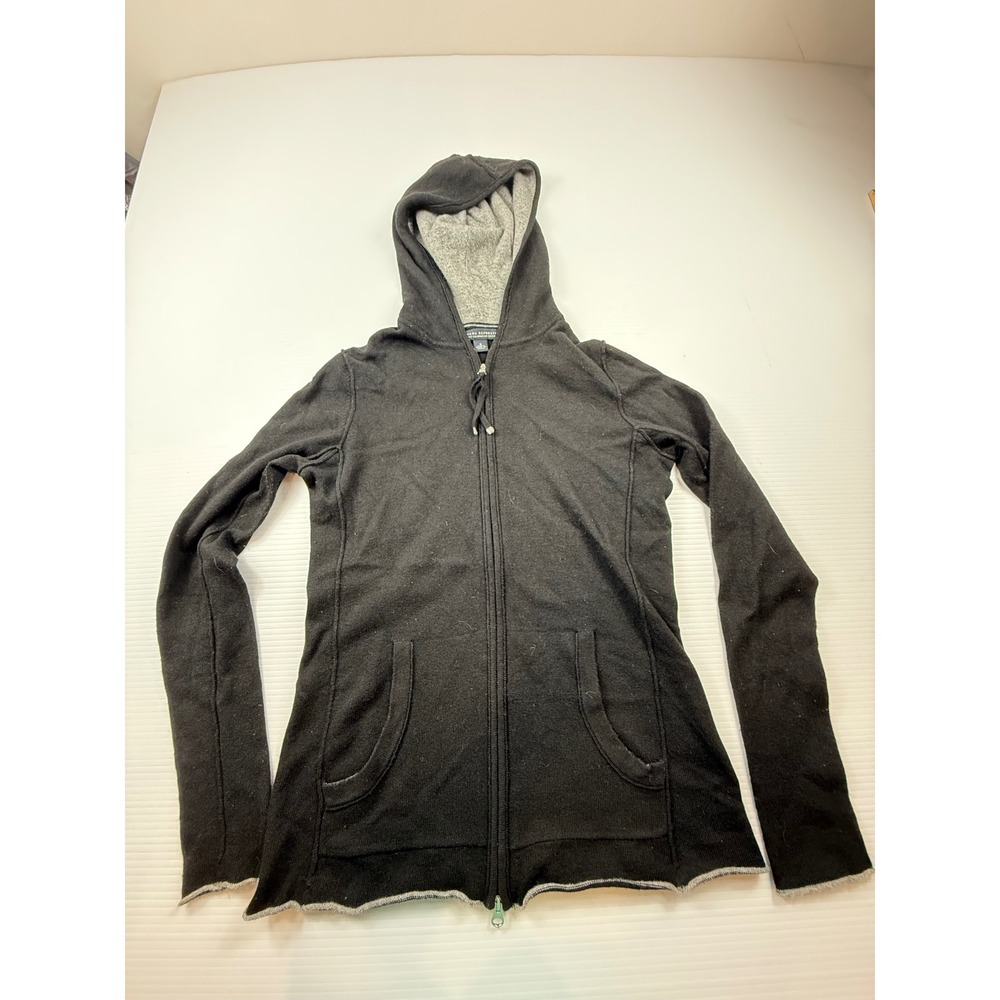 Banana Republic Black Wool Cashmere Blend Zip Up Hoodie Sweater Small Raw Hem